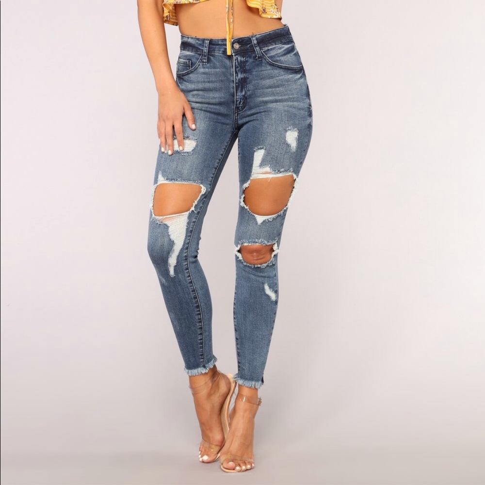 Can’t trust nobody distressed ankle length jeans